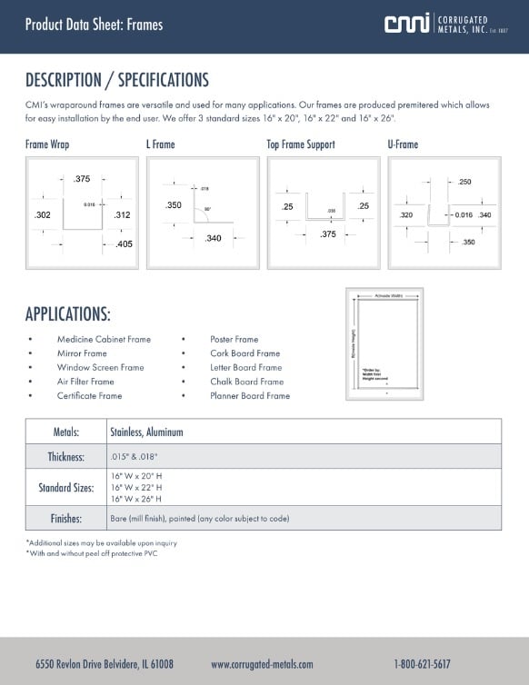 Frames Data Sheet Download